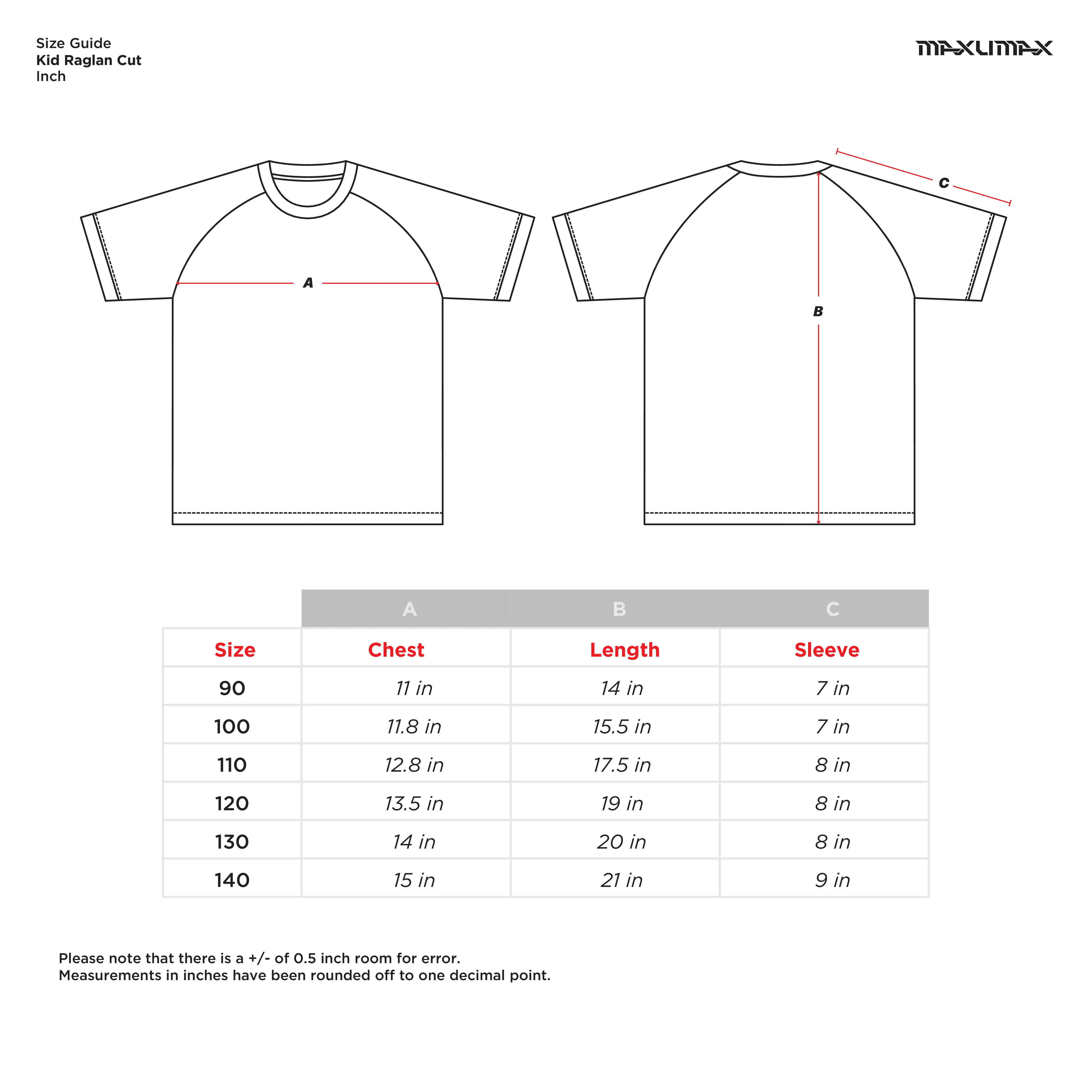 RAGLAN CUT (ADULT) Chart